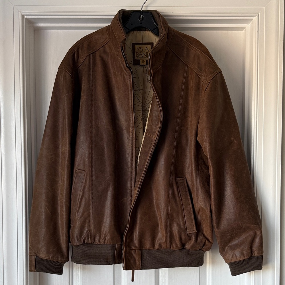 Jos. A. Bank Brown Leather Bomber Jacket